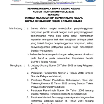 Standar Pelayanan SMPN 6 Talang Kelapa